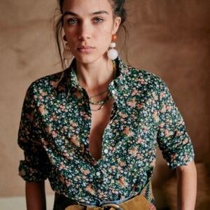 NWT Sezane Pierro Shirt in Navy Garden